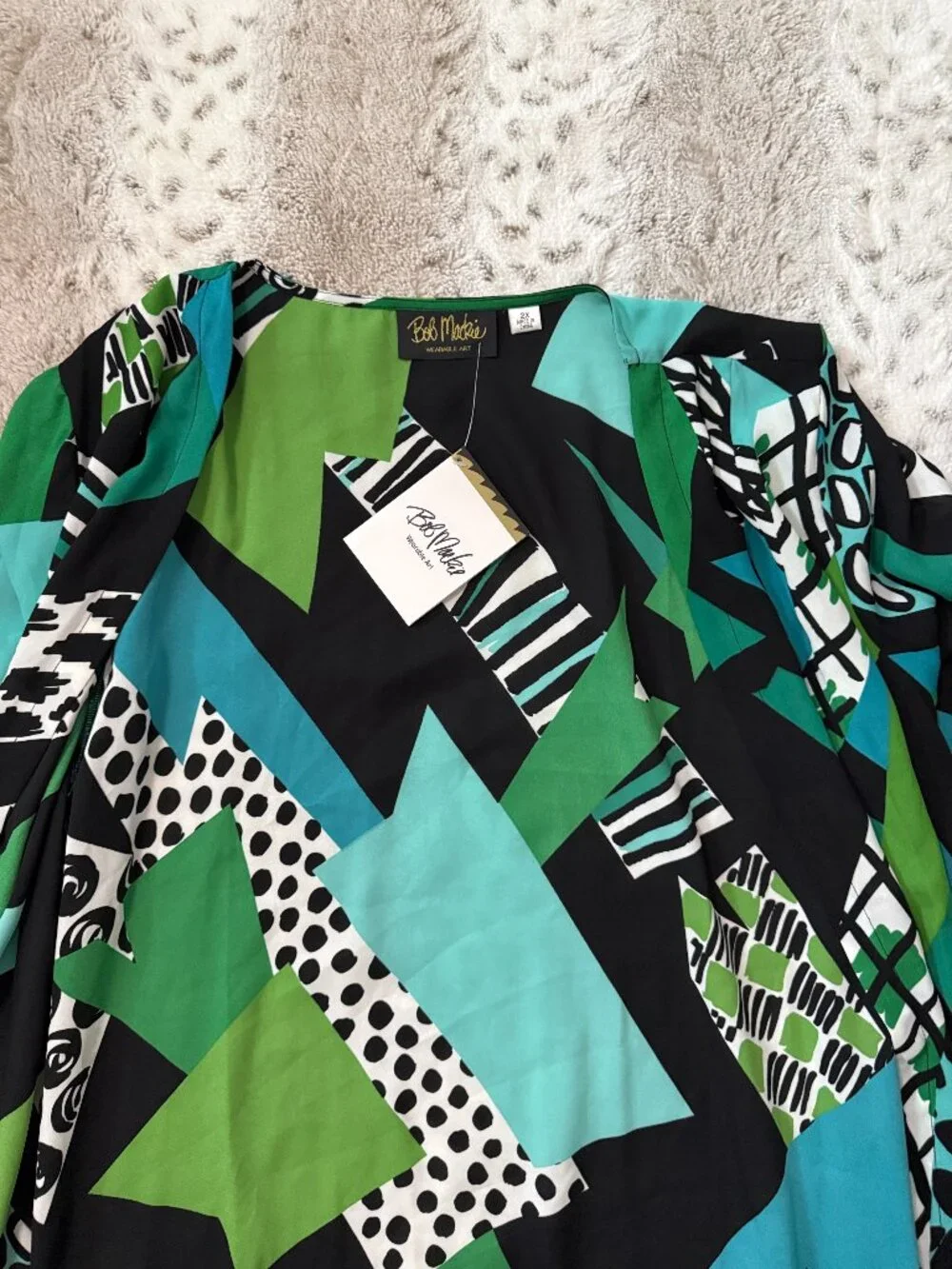 NWT! Bob Mackie blue green geometric wrap 2XLarge stripes stripes polka dot